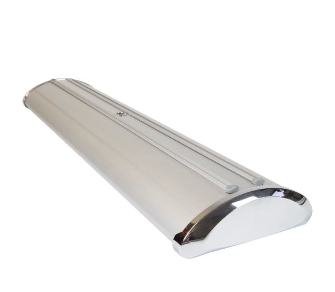 <strong>Premium Retractable Banner Stand</strong><span style="color: #e4895a; font-weight: bold;">--Padded Carrying Case Included!</span><br>• Sturdy Aluminum Base with Chrome Caps<br>• Modern and Professional Design